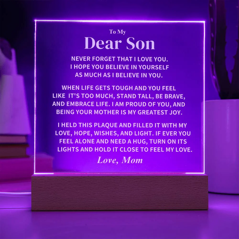 Son Gift, From Mom "Believe In Yourself", Square Acrylic Plaque - Image 3