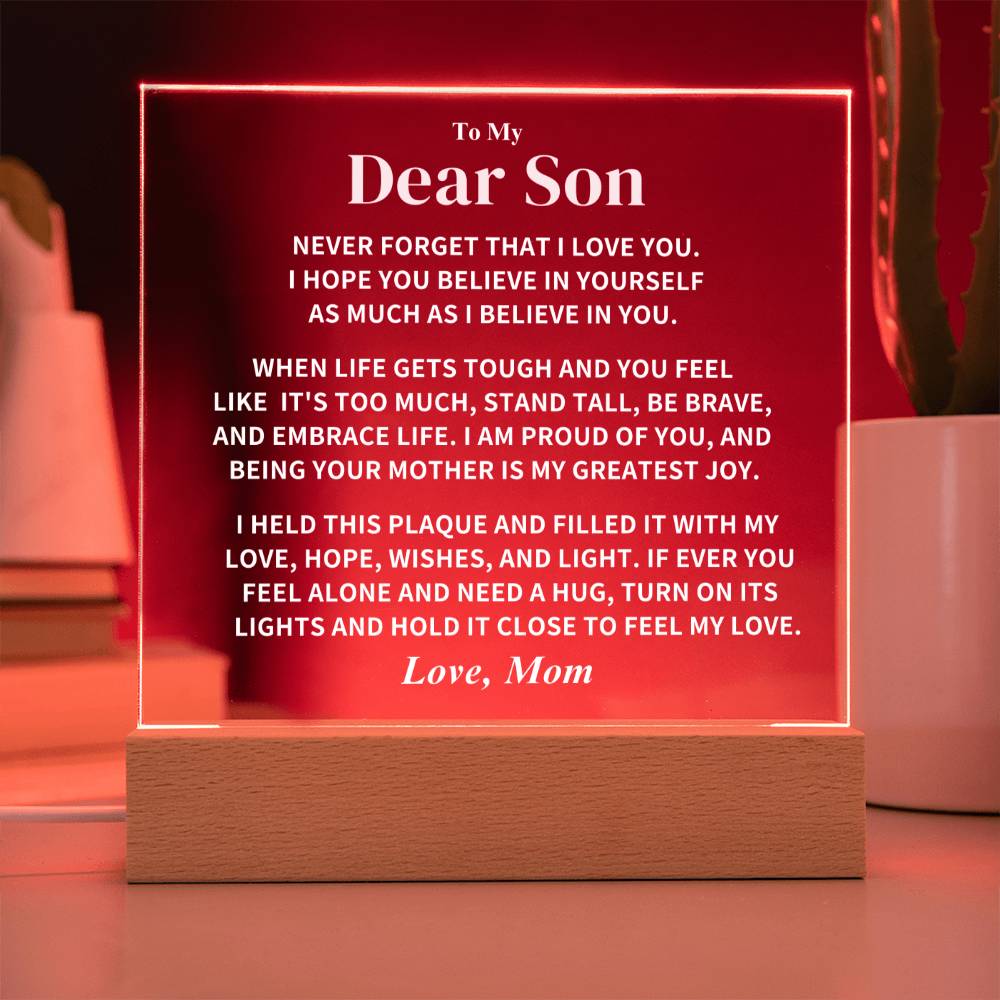 Son Gift, From Mom "Believe In Yourself", Square Acrylic Plaque - Image 4