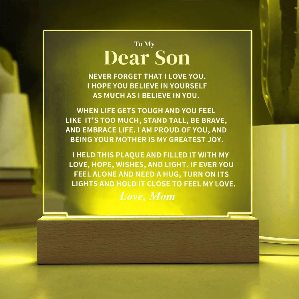 Son Gift, From Mom "Believe In Yourself", Square Acrylic Plaque - Image 6