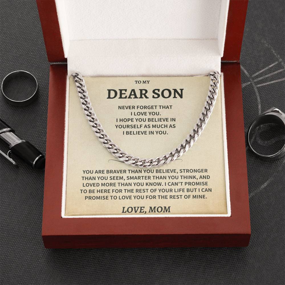 Son Gift, From Mom "Never Forget That I Love You"- Cuban Chain Necklace - Image 4